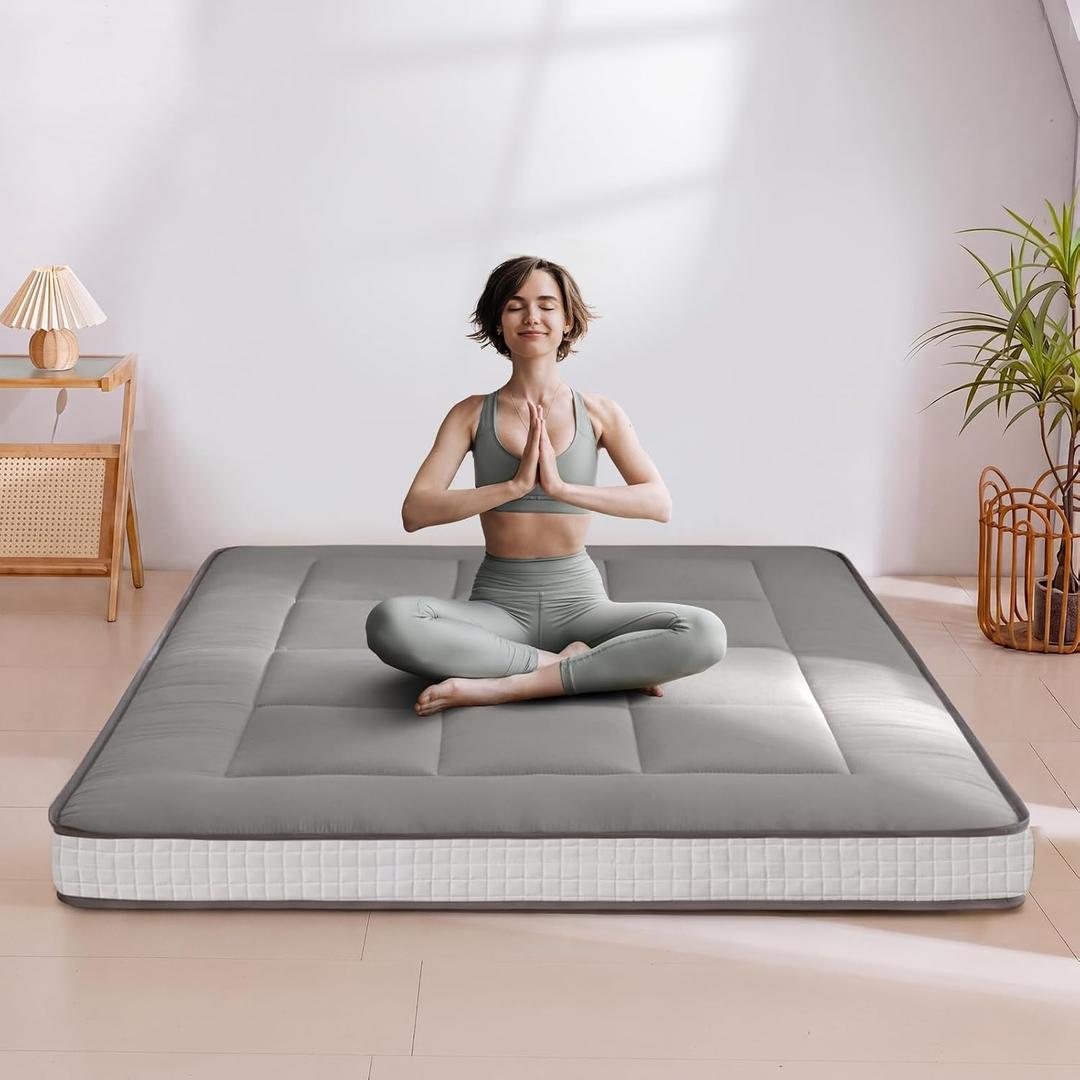 MAXYOYO 6" Extra Thick Floor Futon Mattress, Foldable Japanese Floor Mattress for Adults, Roll Up Tatami Pad for Guest Room, Dark Grey, Queen