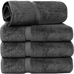 Chakir Turkish Linens 4 Piece Extra Large Bath Towels, Cotton Luxury Turkish Towels for Bathroom, Soft Absorbent Bath Towels, 30 x 60 Inches, Dark Gray