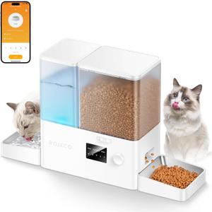 Rojeco 36Cups/8.5L WiFi Automatic Cat Feeder and Gravity Water Dispenser,Stainless Steel Bowls 2-in-1 Large Capacity 5L Food Dispenser with APP and 3.5L Water Fountain for Pets,Dogs,Puppies,Kittens (White)