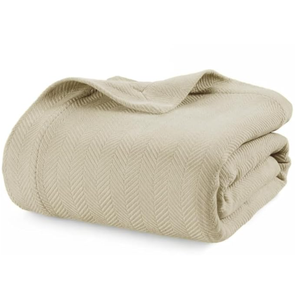 LANE LINEN Twin Blanket for Bed 100% Cotton Blanket for Year-Round Comfort - Cozy, Soft & Breathable Bed Blankets - Herringbone Weave 350 GSM - Great for Dorms, College Students, & Loved Ones - Beige