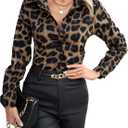 SOLY HUX Women's Leopard Button Down Shirt Cheetah Print Collared Long Sleeve Casual Work Tops Blouse (Medium)