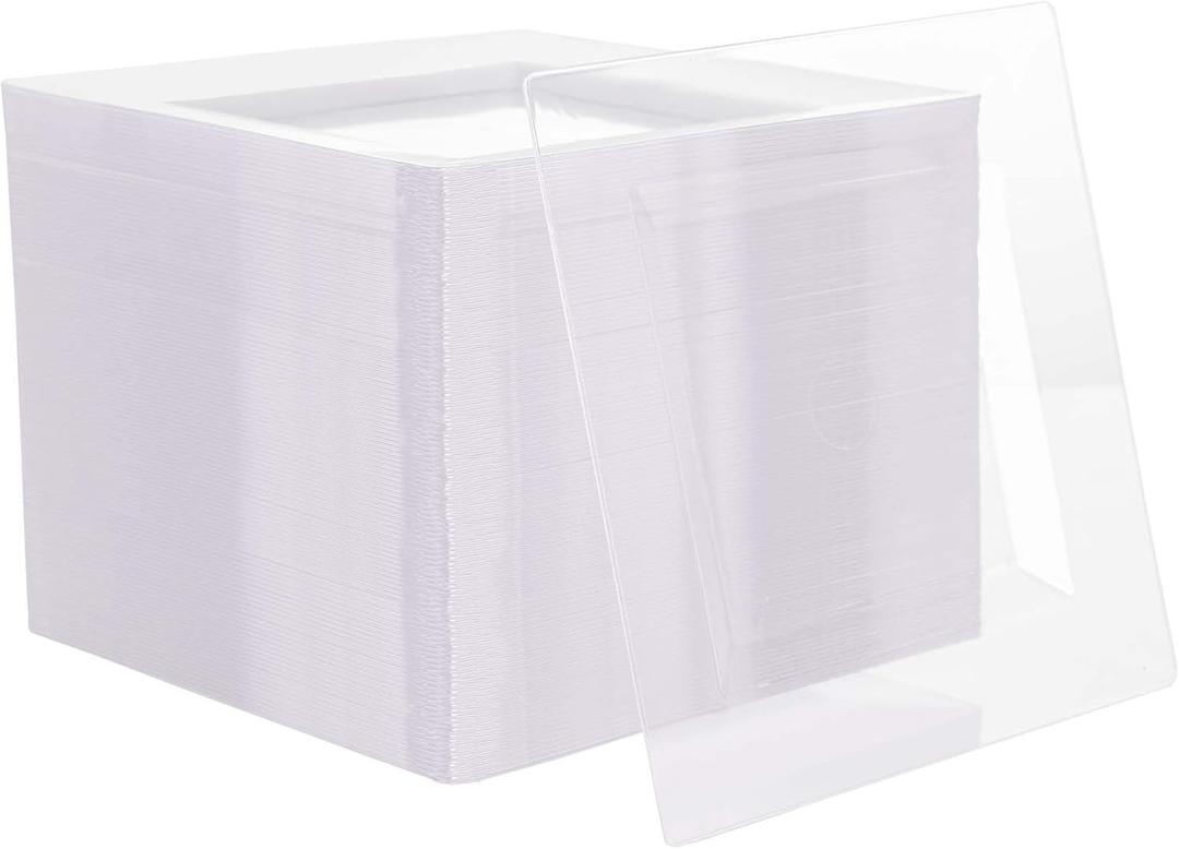 N9R 70PCS 6.5 Inch Square Clear Plastic Plates for Dessert & Appetizer, Durable Disposable Plates for Party, Wedding Events