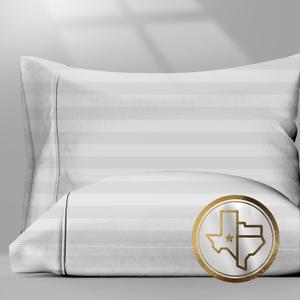 TEXAS LINEN CO. 100% Egyptian Cotton Pillow Cases Standard/Queen Size Set of 2 - Luxury 1500 Thread Count Sateen White Stripe Pillow Cases, Soft Cotton Pillowcases Fits Standard & Queen Pillows