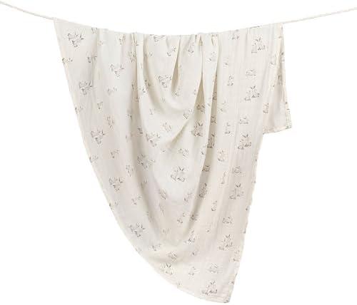 Crane Baby 100% Organic Cotton Bunny Single Baby Swaddle Wrap for Boys and Girls, Gender Neutral Newborn Swaddling Blanket, Baby Registry and Gift, 47 x 47 inches