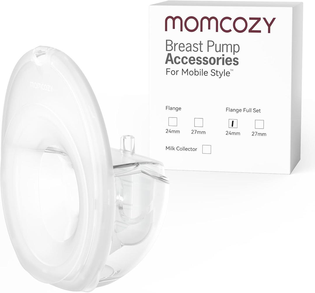 Momcozy Full Set Collector Cup Only Compatible with Momcozy Mobile Style | M6 NOT for Others. Original Mobile Style | M6 Breast Pump Replacement Accessories DoubleFit Flange 24mm (Overall, Transparent)