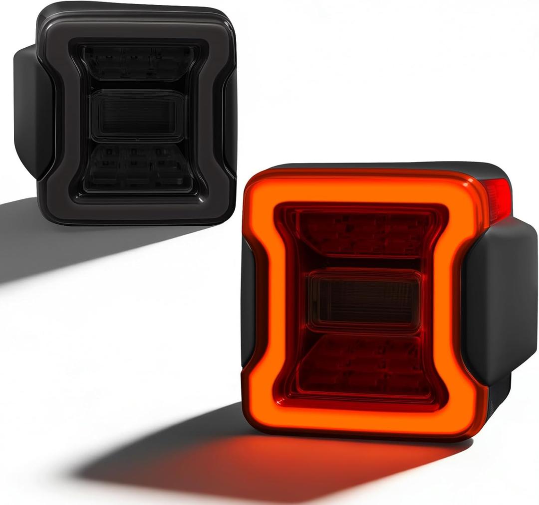 SINYATO LED Tail Lights for Jeep Wrangler JK & JKU 2018-2023, Smoked Lens Red Clear Lens Replacement Assembly, Brake Stop Turn Reverse Lights, Plug and Play Upgrade from Halogen (Smoked)