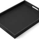 17 Inch Wood Serving Tray with Handles - Large Wooden Tray for Ottoman, Breakfast in Bed, Dinner, Coffee Table - Black Rectangular Tray for Living Room Bedroom Entryway and Kitchen