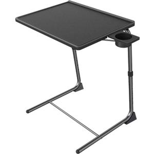 Adjustable TV Tray Table - TV Dinner Tray on Bed & Sofa, Comfortable Folding Table with 6 Height & 3 Tilt Angle Adjustments (Black) (Black)