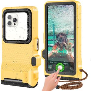 2025 Diving Snorkeling Phone Case for iPhone 17/16/15/14/13/12/11 Pro Max/XS/X Samsung Galaxy S25/S24/S23 Professional Scuba Dive Waterproof Case Underwater Photo Video Cover (4TH Gen, Yellow-Black)