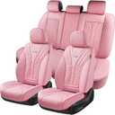 Coverado Car Seat Covers Full Set, 5 Seats Front Seat Cover and Back Seat Covers for Cars, Automotive Seat Covers Nappa Leather Waterproof Seat Covers, Car Seat Protectors Universal for Cars Pink (FullSet)