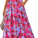 PRETTYGARDEN Womens Summer Dresses Floral Sleeveless Smocked Maxi Dress Boho Spaghetti Strap A Line Flowy Beach Long Sundress (Medium, Rose Red Big Floral)