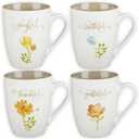 Christian Art Gifts Ceramic Coffee or Tea Mug Set for Women, Be Grateful, Faithful, Thankful, Joyful Bible Verse Mug Set, Boxed Set of 4 Coffee Cups