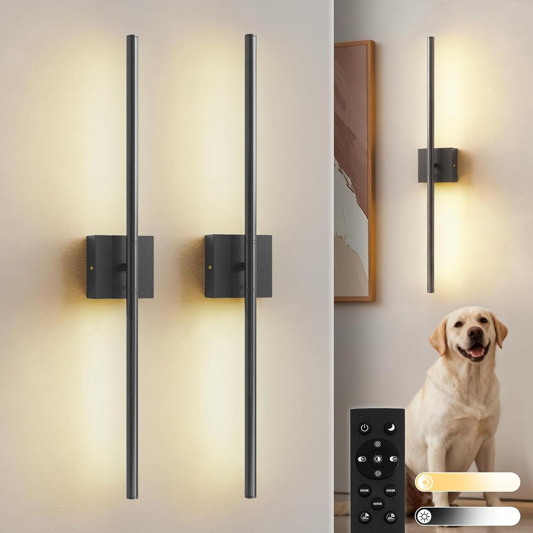 L LOHAS LED Battery Operated Wall Sconces Set of 2, Battery Wall Sconce 10000mAh, Black Rechargeable Sconces 3CCT, 28.1 Inch Wireless Wall Lights, Sconce Wall Decor for Bedroom, Living Room
