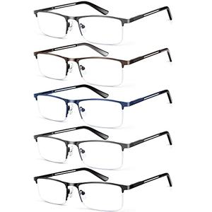 KONHAGO Blue Light Blocking Reading Glasses for Men, Half Frame Metal Readers Spring Hinge Eyeglasses Anti Eyestrain/Glare/UV
