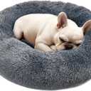Dogs Bed for Small Dogs, Anti-Anxiety Washable Round Bed (Dark Grey, 24.0" L x 24.0" W x 8.0" Th)
