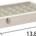 Frebeauty Velvet Jewelry Tray,35 Grid Jewelry Organizer with Clear Lid,Earring Holder Organizer Case with Clasp,Drawer Insert for Rings Studs,13.8 x 9.5 x 2 Inches,Gift for Women Girls(Beige)