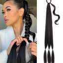 Long Braided Ponytail Extension with Hair Tie Wrap Around Straight Hair Extension Ponytail 34 Inches Natural Soft Synthetic Hairpiece for Women Daily Weddings Parties and Festivals Wear 150 Gram Black