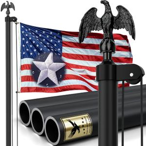25FT Heavy Duty Flag Pole, 11 Gauge & 2-1/2'' Bottom Tube Aluminum | Complete Residential Flagpole Kit USA Flag,Eagle Top & All Hardware to Fly Two Flags Ideal for Patriotic Displays & Gifts