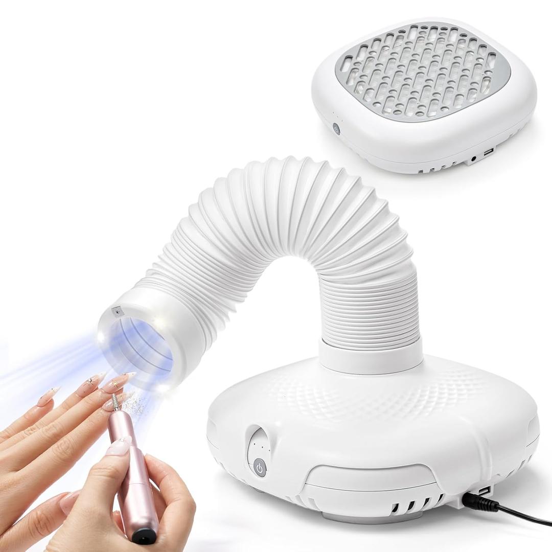 Nail Dust Collector for Nail Tech - 13000RPM Nail Vacuum Dust Collector with 360 Fexible Tube & Reusable Filter - Manicure Dust Cleaner for Acrylic Nail Salon, Home DIY & Crafts
