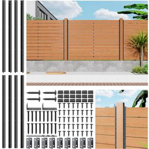 6FT No Dig Privacy Metal Fence Post for Wood Slat U-ShapeBlack Line Post Outdoor Privacy Fence Panels Butt-Joint 4Pack