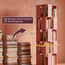 5-Tier Rotating Bookshelf Tower, 360° Square Spinning Book Shelf, 15.6"D x 15.6"W x 62.6"H