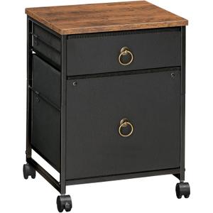HOOBRO File Cabinet, 2-Drawer Vertical Mobile Office Cabinet, Rolling Printer Stand, for A4/Letter Size Files, Nonwovens Drawer, for Home Office, Rustic Brown and Black BFK21WJ01