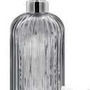 18 Oz Glass Soap Dispenser with Stainless Steel Pump, Modern Ribbed Design Refillable Liquid Soap Bottle for Bathroom, Kitchen, Hand Soap, Dish Soap, or Lotion (Grey)