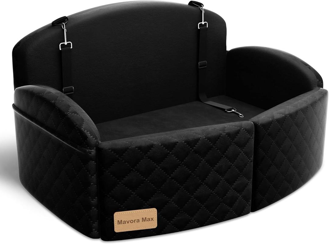 Dog Car Seat for Medium/Large Dogs, Memory Foam Dog Booster Seat with Thick Cushion up to 55 lbs or 2 Small Dogs, Travel Pet Car Seat with Detachable Washable Cover, 2 Safety Leashes (Black)
