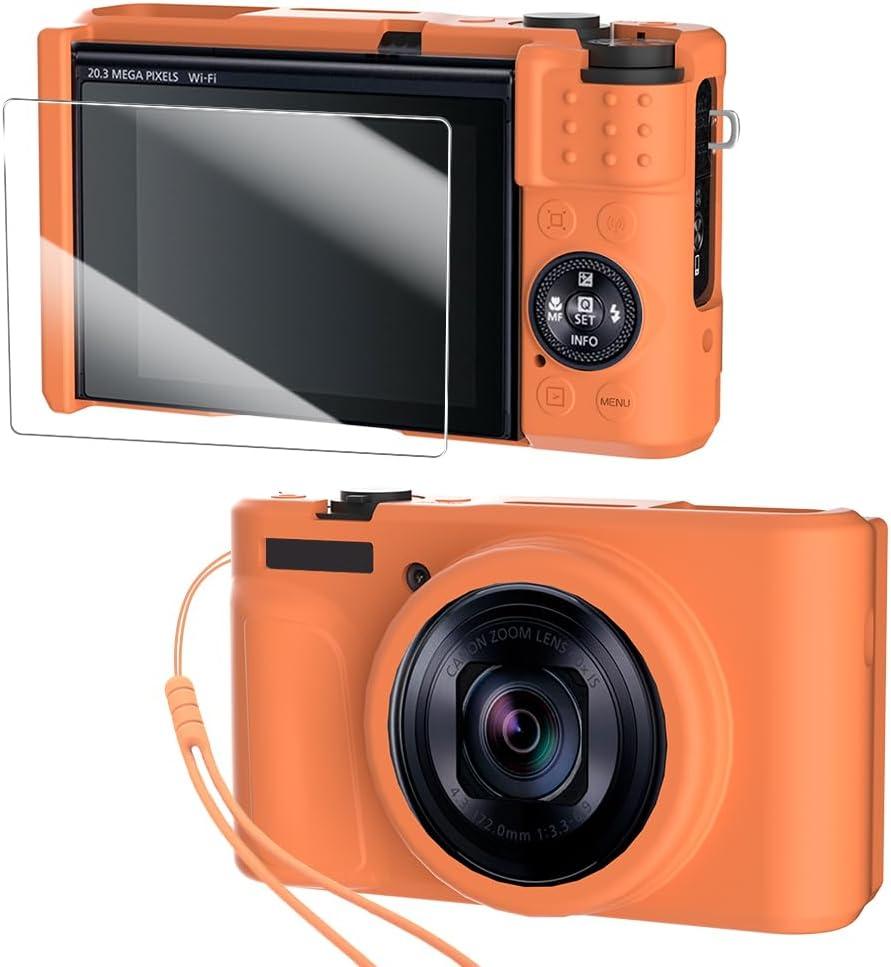 2 x Camera Case for Canon PowerShot SX740/ SX730 Digital Camera Accessories,SX740 HS Cave, Soft Silicone Protective Case,Comes with 1 Screen Protectors and 1 Wrist Strap- (Orange)