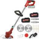 Cordless Brush Cutter Electric Weed Wacker with 3Types Blades,Weed Eater Electric Brush Cutter Battery Powered for Lawn Garden Pruning/Trimming,Included 2Pcs 4Ah Batteries,Lightweight