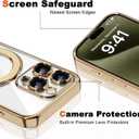 Compatible with iPhone 15 Pro Max Case with Invisible Magnetic Ring Stand [Compatible with Mag-Safe] [Full Camera Lens Protector] Plating Clear Phone Case for iPhone 15 Pro Max 6.7", Gold