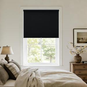 100% Blackout Roller Shades Cordless Blinds for Windows Free-Stop Spring System Thermal Insulated Black Out Linen Roller Shades Blinds for Bedroom Living Dining Room Home Office Black 30" W x 72" H