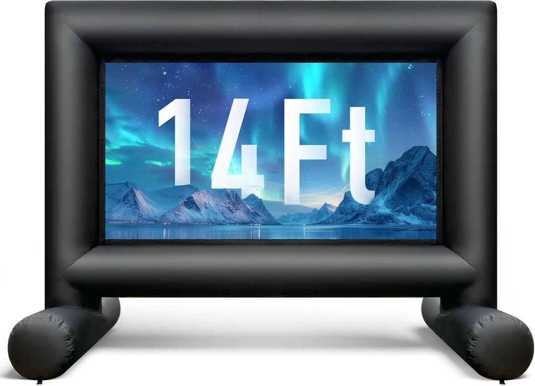 14Ft Outdoor Inflatable Movie Projector Screen with Built-in Fan Supports Front and Rear Projection, Blow Up Movie Screen for Party, Easy to Set Up