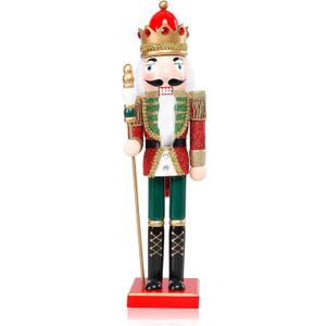 Nutcracker Christmas Decorations, 15 Inch Wooden Soldier Figures Ornament, Christmas Nutcrackers Gift Festive Collectible for Indoor Home Shelves Table Desktop Mantel Fireplace Decor, Red