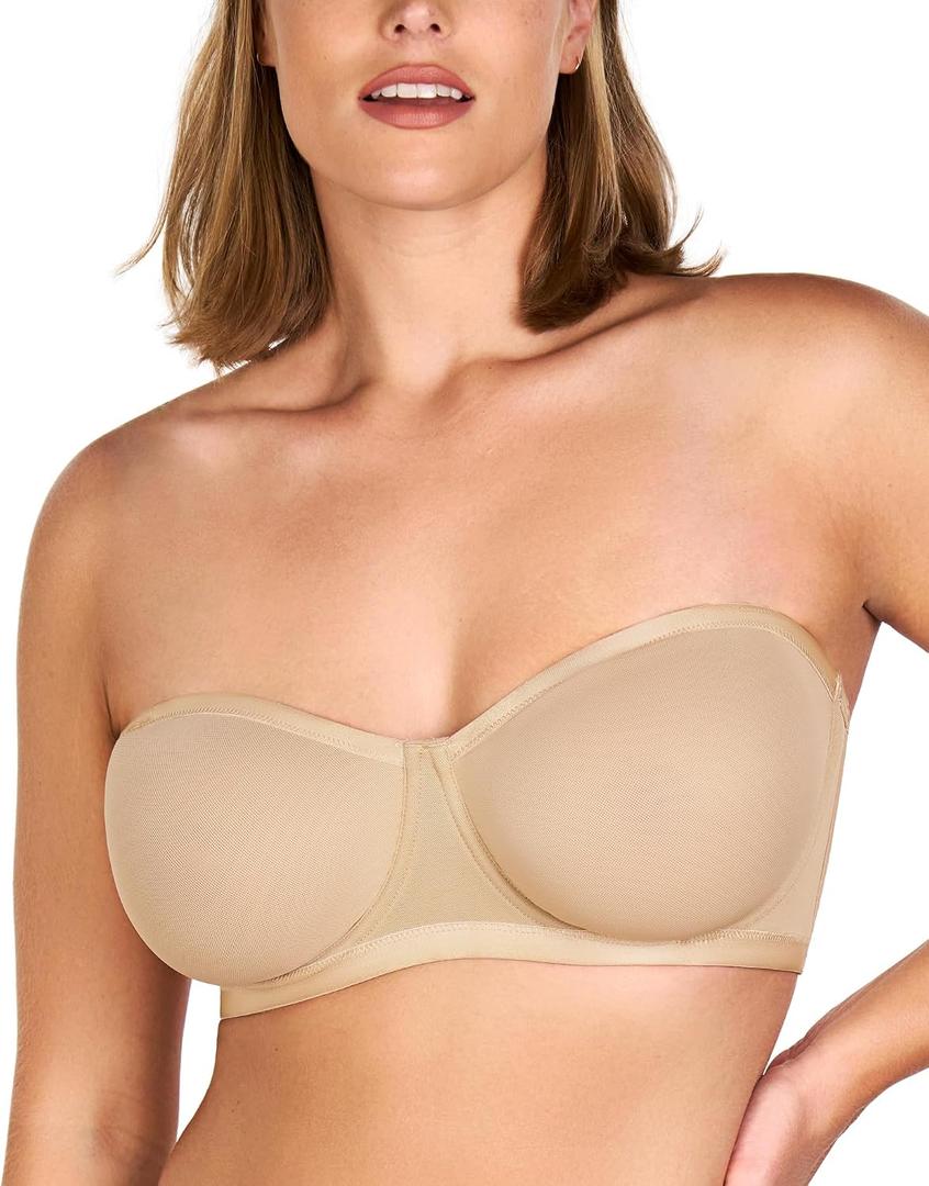 HSIA Strapless Bras for Women, Bella Convertible Minimizer Bandeau Bra Mesh Unlined Underwire Balconette Bras, Natural Nude 40C