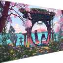 Pink Japan Desk Pad Anime Gaming Green Mouse Pad Large Mouse Pad For Desk Computer Pc Laptop Office Decor For Women, Anime Mouse Keyboard Pad Stitched Edges Non-Slip Rubber Mat Desk Pad (31.5x15.7 In)
