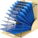 HUZU Desktop Clipboard Organizer Rack, Wooden and Metal Clipboard Holder, Clipboard Storage Stand for Classroom, Office, and Clinic, Assembly Required