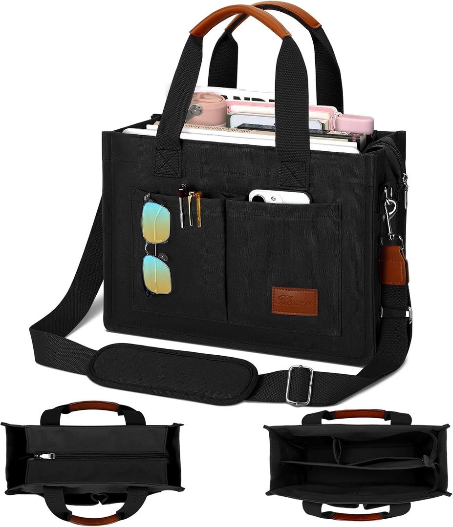 KKXIU Large Canvas Tote Bag for Women with Zipper and Compartments Crossbody Work Bible Messenger Purse Bag With Pockets