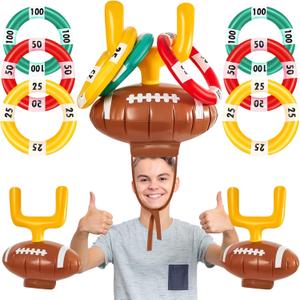 Civaner 2 Set Inflatable Post Ring Toss Football Goal Post Game Include 2 Pieces Hat 6 Pieces Toss Ring for Football Party(Cute Style)