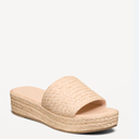 Old Navy Womens Platform Slides Sandals Square Open Toe Slip On Elastic Band Casual Lightweight Wedge Shoes (9, Beige)