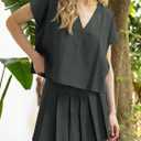 Wenrine Womens 2 Piece Skirt Sets Summer Casual V Neck Crop Tops Pleated Mini Skort Skirts Vacation Outfits Matching Sets (M)