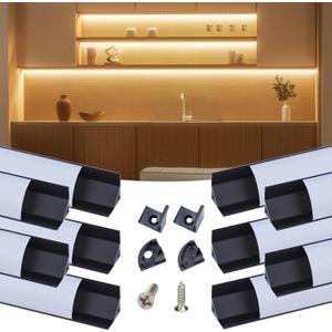 Muzata 10 Pack 3.3FT/1M V Shape LED Channel Black Aluminum LED Strip Diffuser Channel with Milky White Cover Corner Lighting Easy Installation V1SW BW 1M