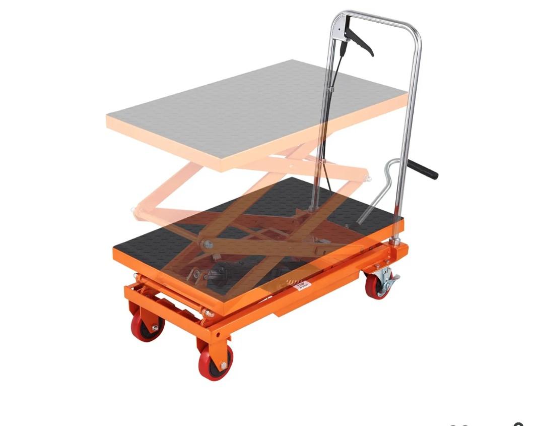 VEVOR Hydraulic Lift Table Cart, 330lbs Load Capacity 50 Inch Lifting Height, Manual Single Scissor Lift Table with Non-Slip Pad and 4 Wheels, Alloy Steel, Orange