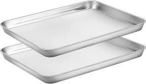 Baking Sheets Set of 2, HKJ Chef Cookie Sheets 2 Pieces & Stainless Steel Baking Pans & Toaster Oven Tray Pans, Rectangle Size
 13x17.5"