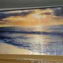 Framed Coastal Beach Wall Art, Blue Ocean Landscape Large Canvas Prints Paintings Artwork for Walls, Gold Sunset Pictures Wall Decor for Bedroom Dining Room Bathroom Living Room Hallway, 24x36 In