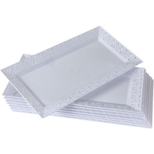 Silver Spoons DISPOSABLE LACE TRAYS | for Upscale Wedding and Dining | 6 pc | White | 14 x 7.5 -