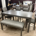 Rustic Solid Wood 6-Pieces Dining Table Set with Bench & 4 Chairs for 6 Kitchen Table Set with Rectangular Table for Dining Room, Farmhouse Kitchen Set Dining Chairs Set of 6 (Grey)