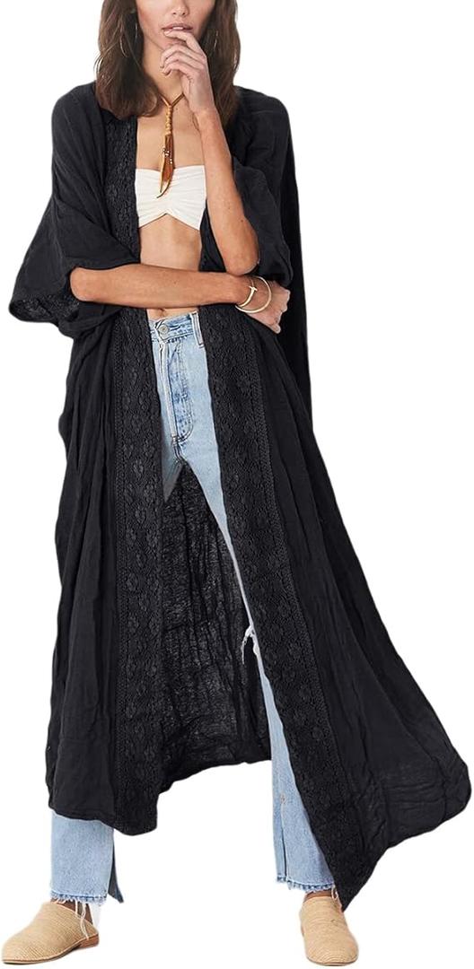 Bsubseach Embroidery Bathing Suit Cover Ups for Women Half Sleeve Beach Kimono Swimsuit Coverup