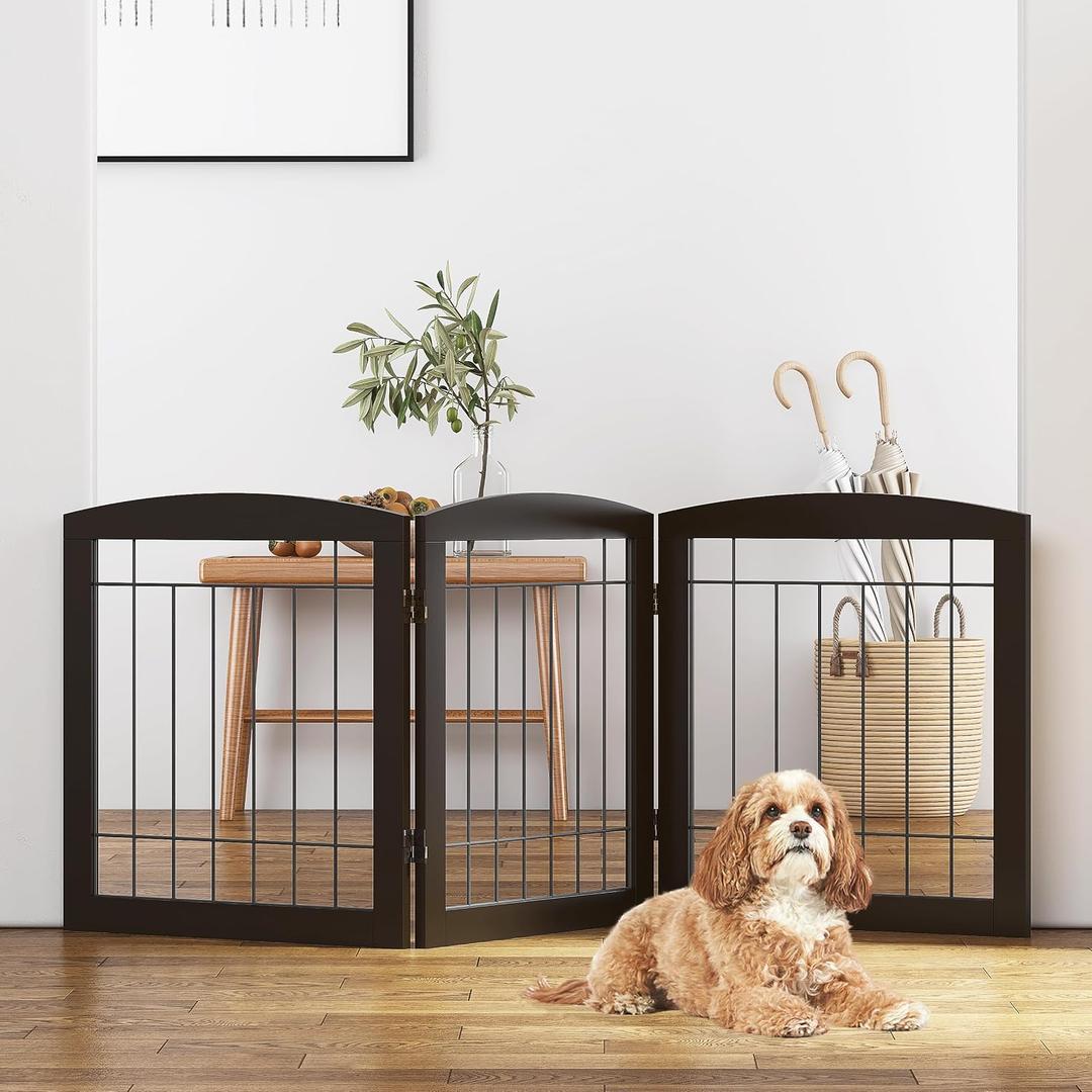 PAWLAND Free Standing Dog Gates for Doorway, Stair, Indoor, Foldable, 24" H