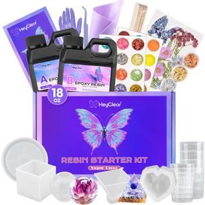HeyClear Epoxy Resin Kit with Molds for Beginners -18 oz Super Clear and Hard Resina Complete Craft Supplies Set for Starter Casting Arts Crafts for Adults, DIY Creation Gifts